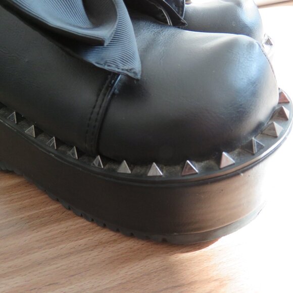 DEMONIA Dolly 05 Platform Oxford Lace Up Bow Studded Creeper Shoes Goth Punk - Picture 3 of 13